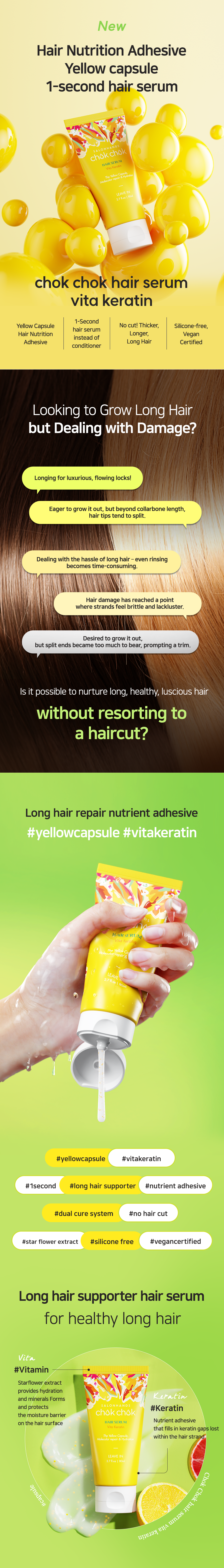 Salonhands Chok Chok Vita Keratin Hair Serum – Leave-In Repair for Dry &amp; Damaged Hair, 80ml (2.7 fl oz)